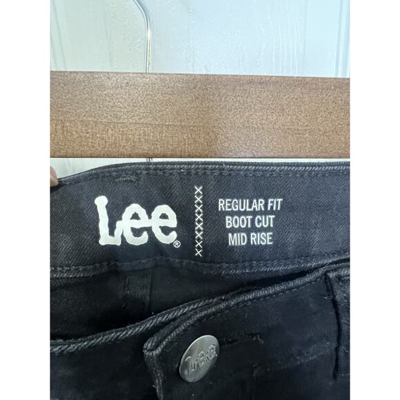 Lee Woman’s Black Denim Jeans Mid Rise Bootcut Pockets Stretch Size 12 Tall EUC - Picture 3 of 8
